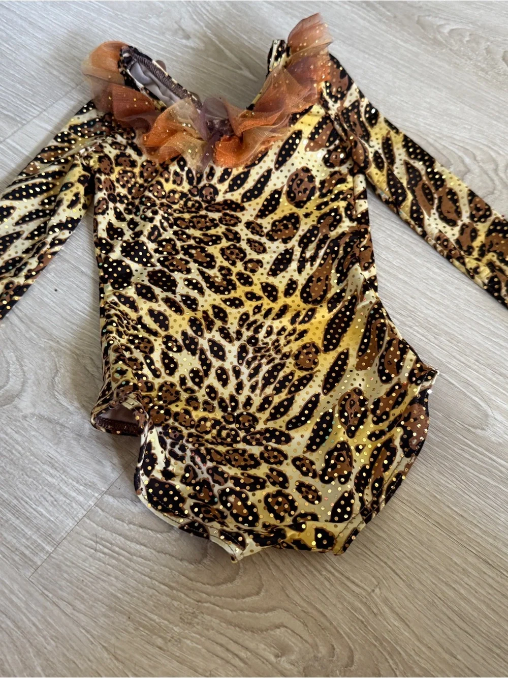 Kids Leopard Print One-Piece with Brown Ruffle Collar